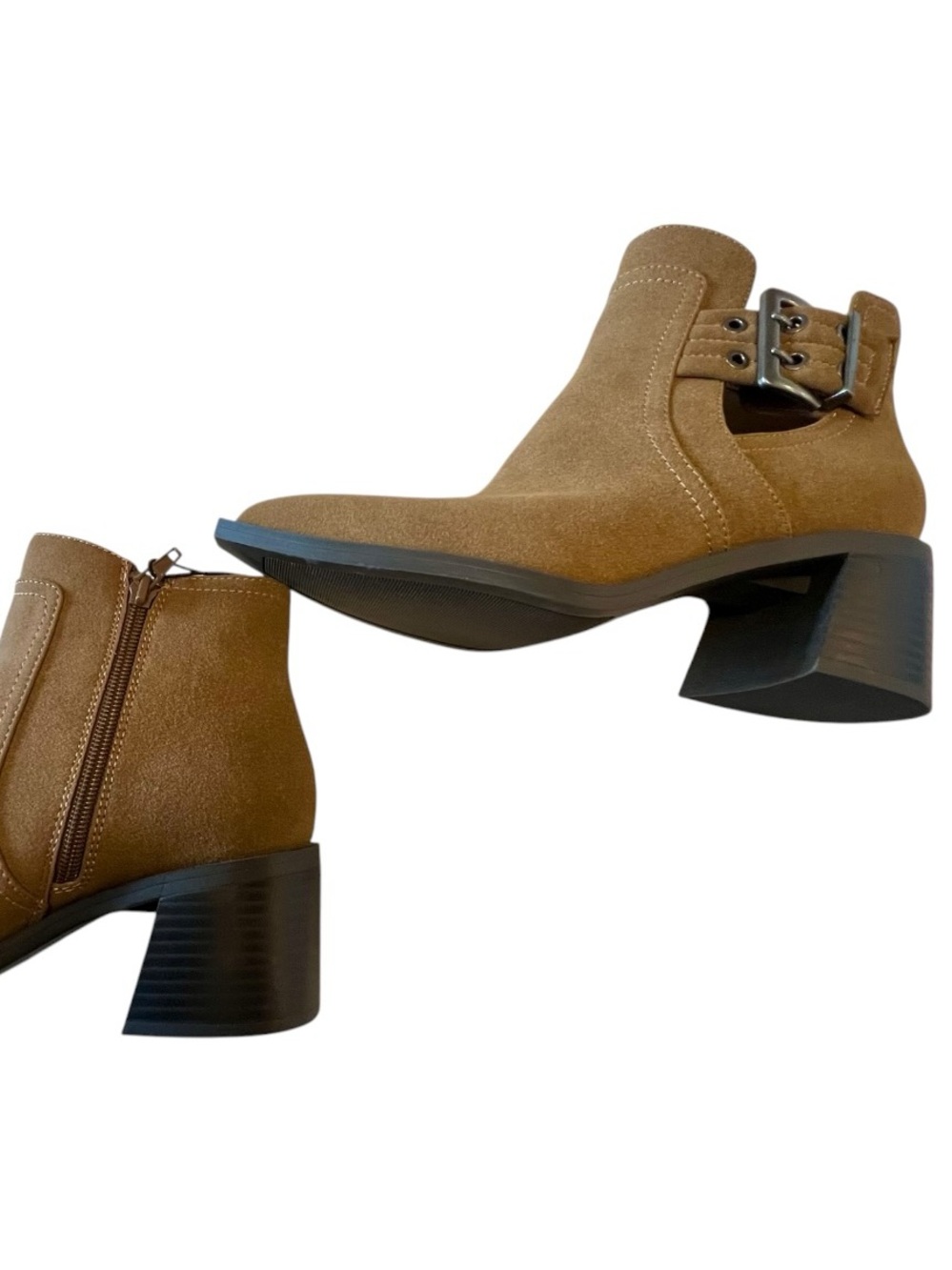Women's Tan Suede Lace-Up Ankle Booties - Picture 4 of 7